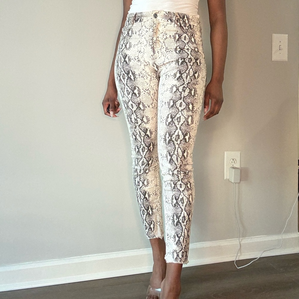 White Snake Print Jeans